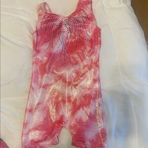 Pink and White Kids One Piece Gymnastics Leotard